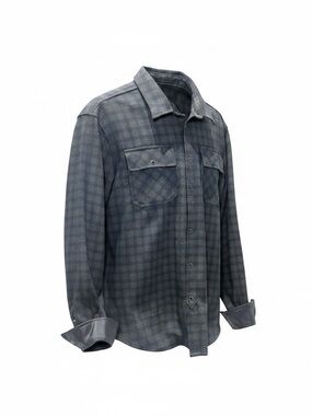 Scott James Shirt Mens XL Black Shacket Check Snap Button Up Faux Leather Trim